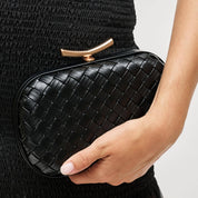 Black Woven Twist Clasp Evening Bag