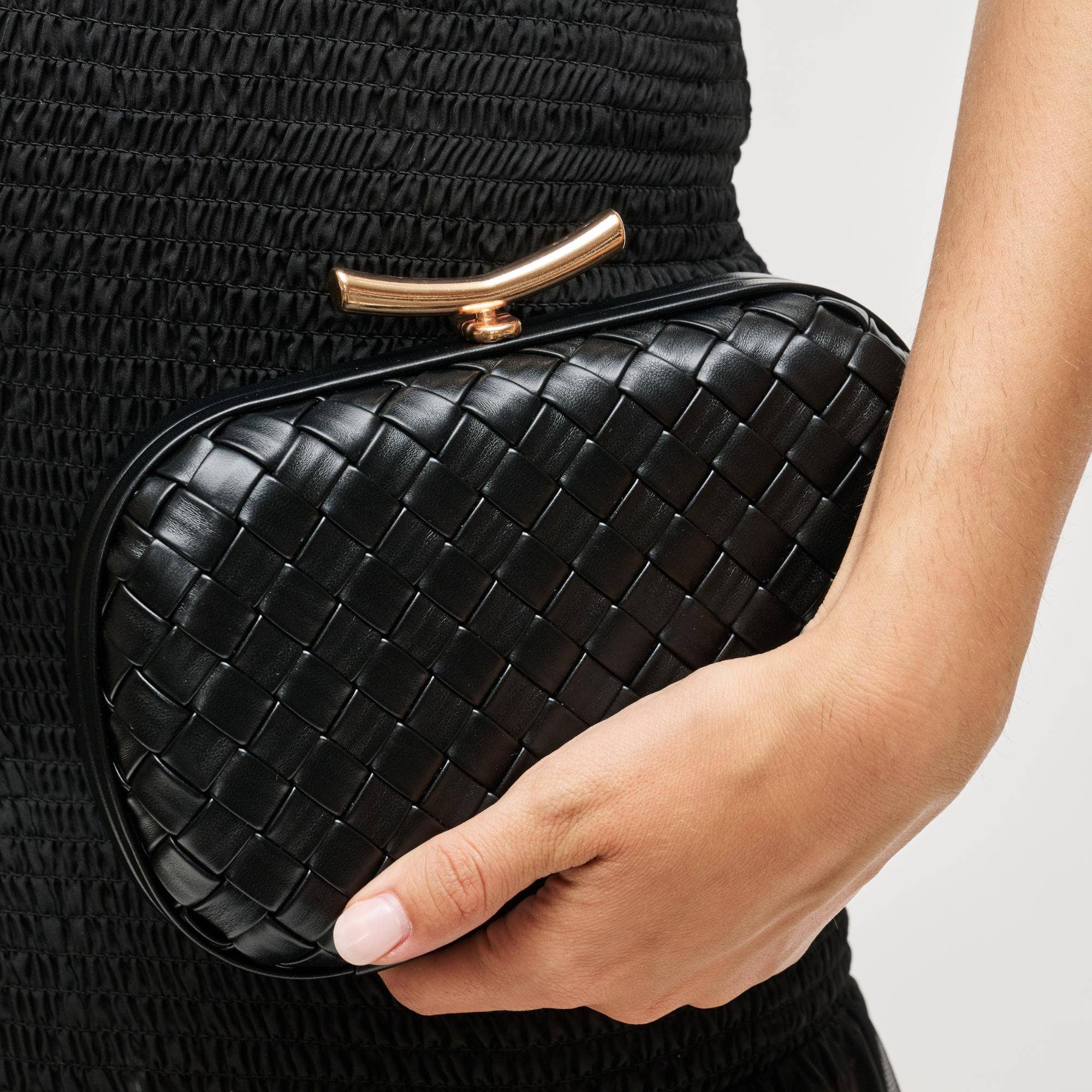 Black Woven Twist Clasp Evening Bag