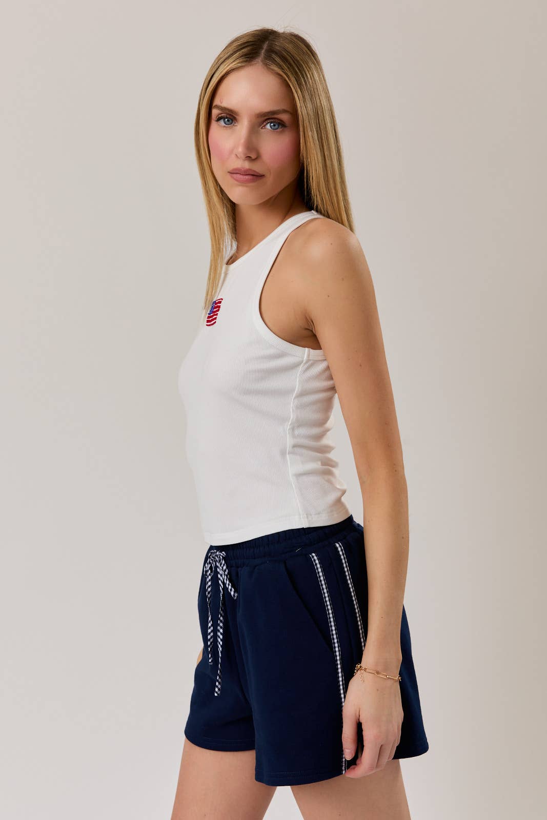 White USA Ribbed Tank Top