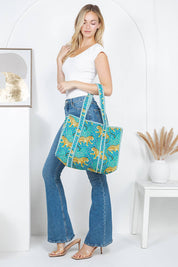 Green Cheetah Reversible Quilted Tote Bag