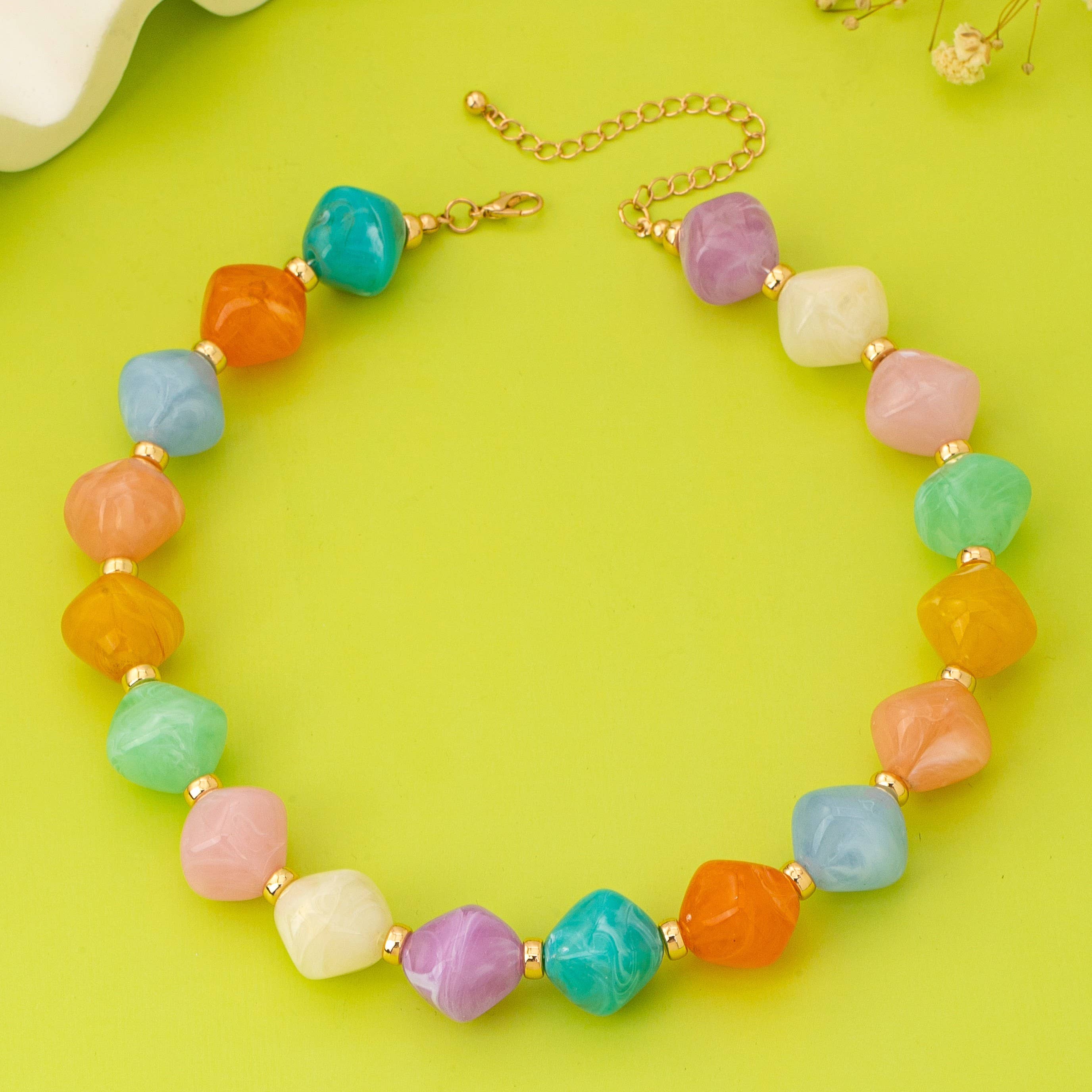 Multicolor Pastel Faceted Bead Necklace