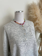 Gray Oversized Half Button Sweater