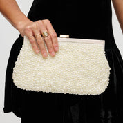 Cream Beaded Frame Evening Bag