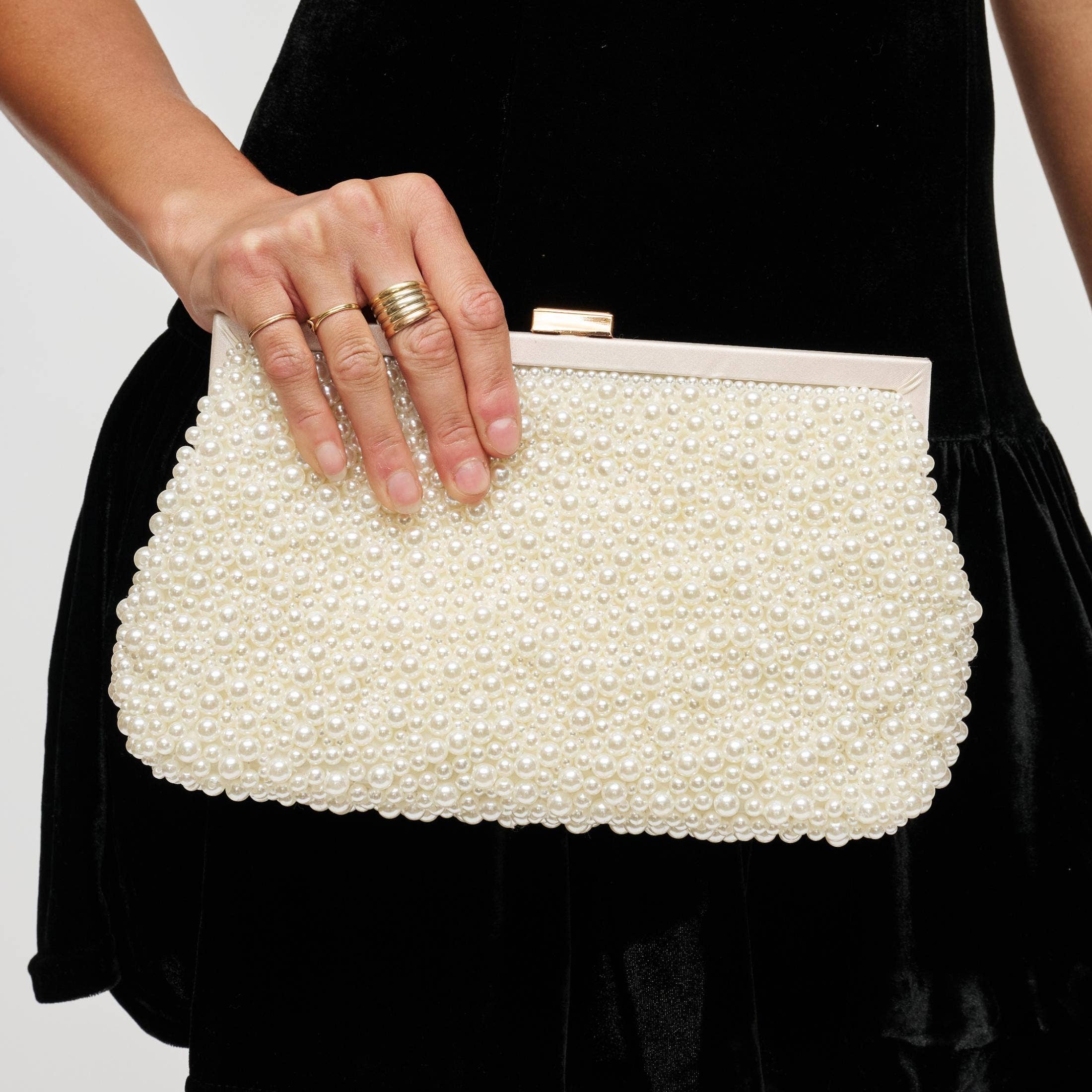 Cream Beaded Frame Evening Bag