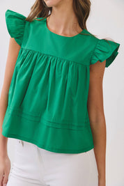 Green Ruffle Sleeve Babydoll Top