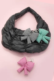 Black Checker Bow Bag Charm