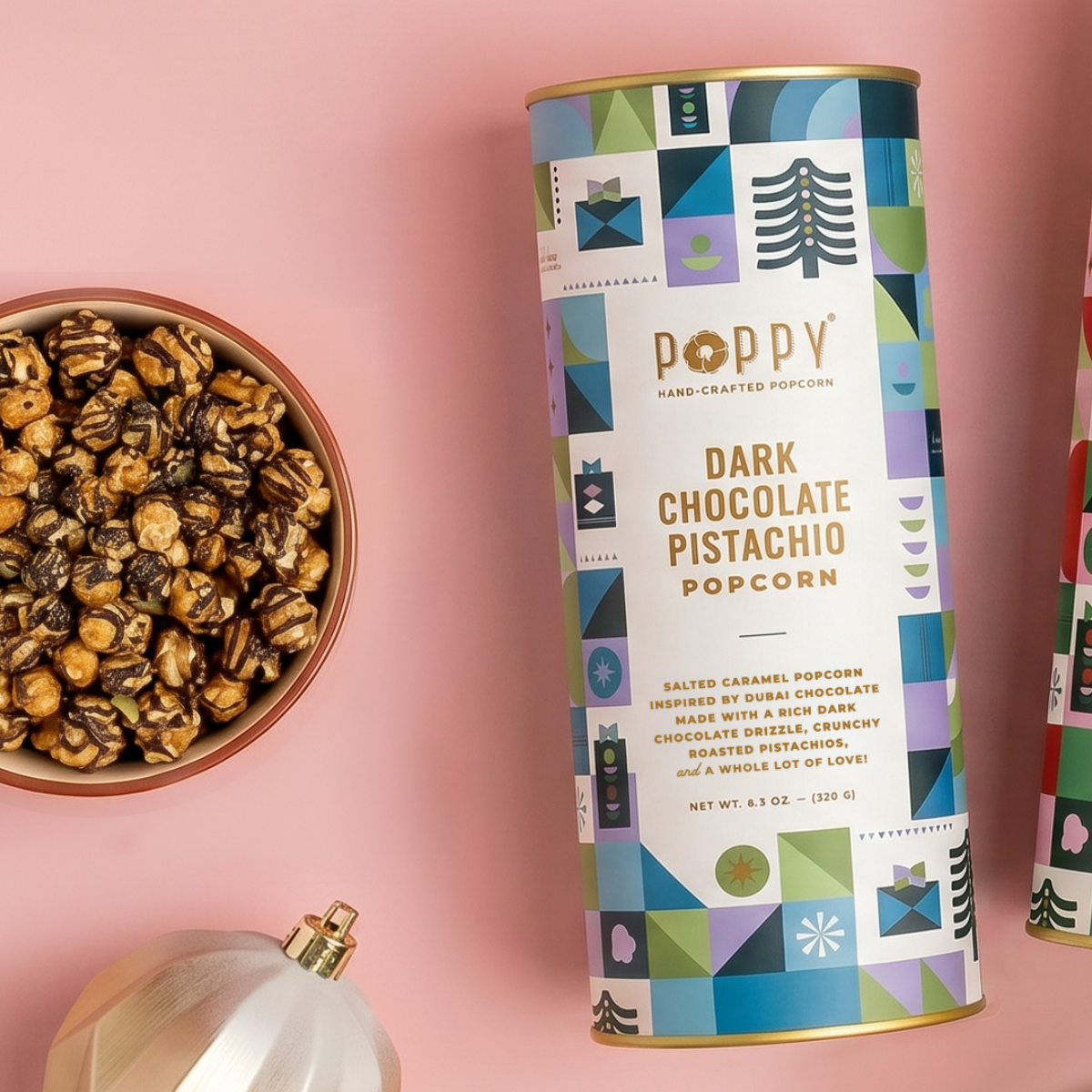 Dark Chocolate Pistachio Popcorn Cylinder