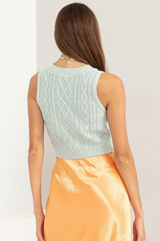 Emmerson Mint Cable Knit Top-RTS