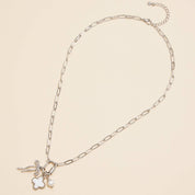 Gold Dipped Bow Charm Necklace with Clover & Pearl