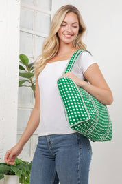 Green Checker Quilted Tote Bag