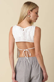 White Embroidered Open-Back Top