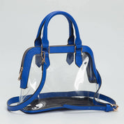 Faux Leather Trim Transparent Structured Top Handle Handbag / Crossbody Bag: Clear, Black