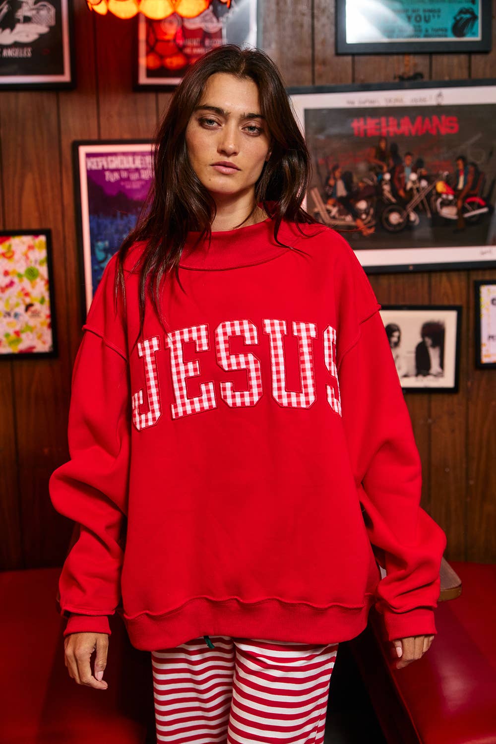 Red Gingham Jesus Mockneck