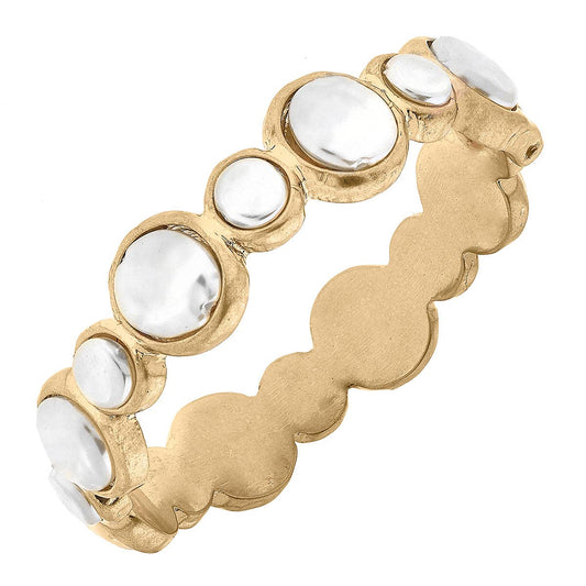 Mirabel Coin Pearl Statement Hinge Bangle in Ivory