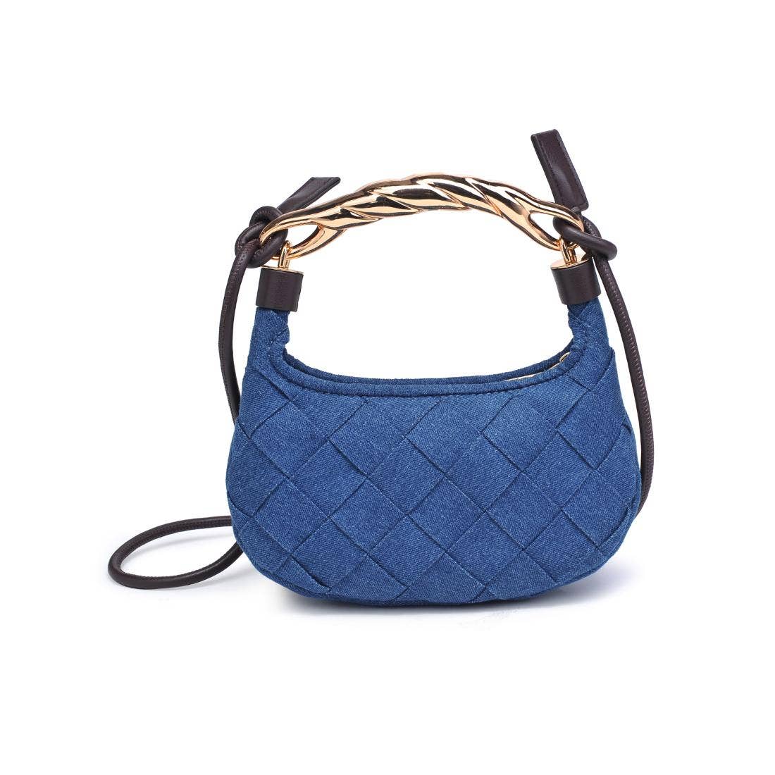 Blue Woven Denim Twist Handle Crossbody