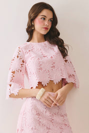 Pink Floral Lace Cropped Top