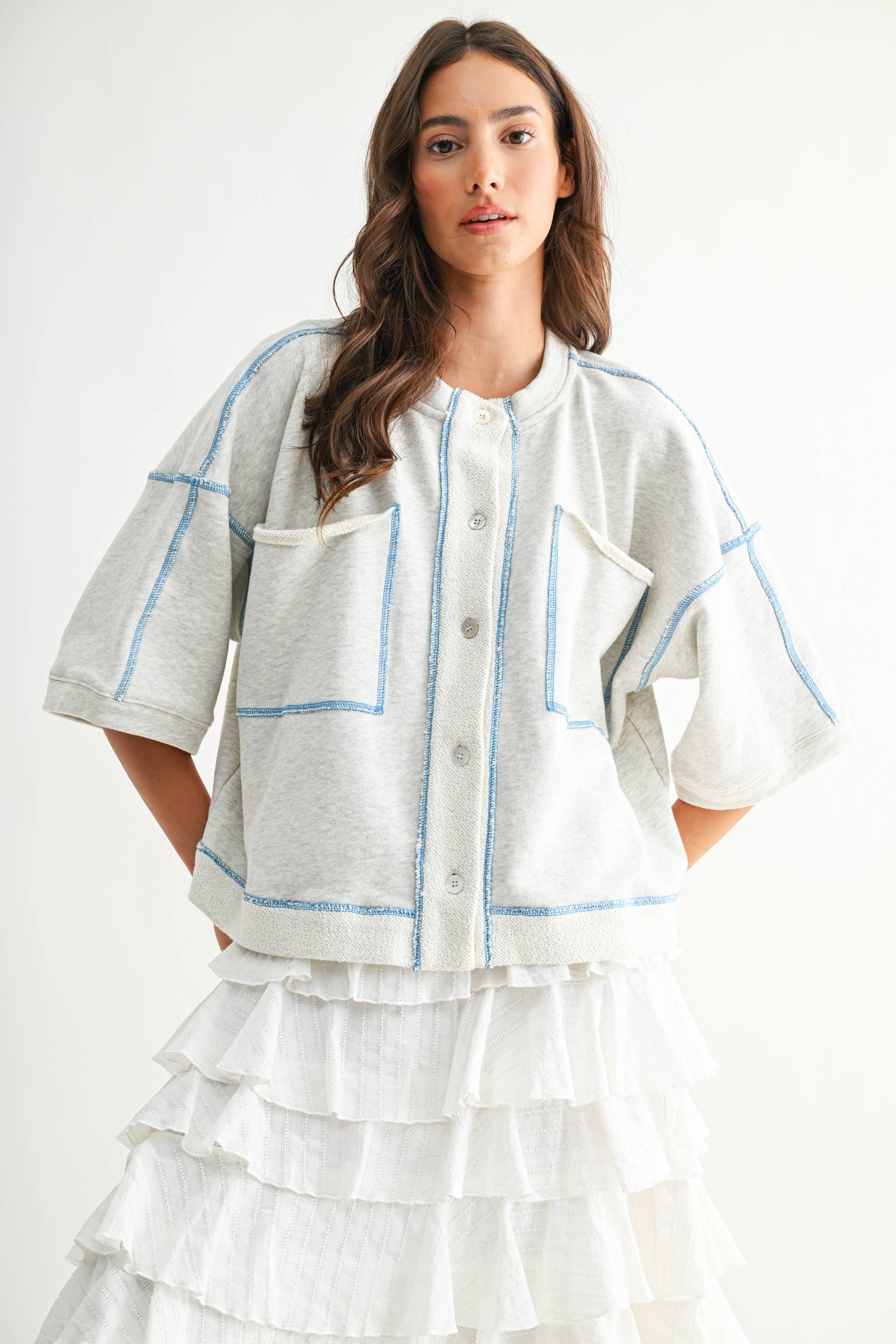 Gray Detailed Oversized Cardigan