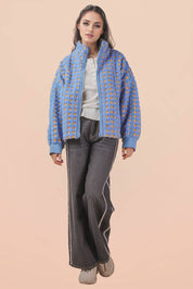 Blue/Orange Oversized Checker Fleece Jacket