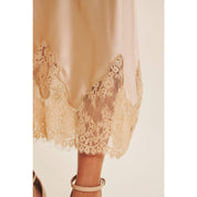 Champagne Lace and Satin Midi Skirt