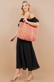 Orange Floral Quilted Tote Bag