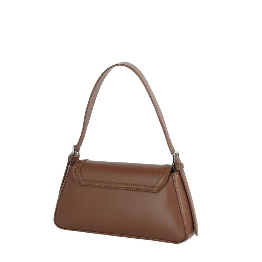 Vegan Leather Push Lock Flap Shoulder Baguette Bag
