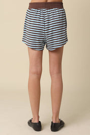 Brown & Blue Striped Elastic-Waist Shorts