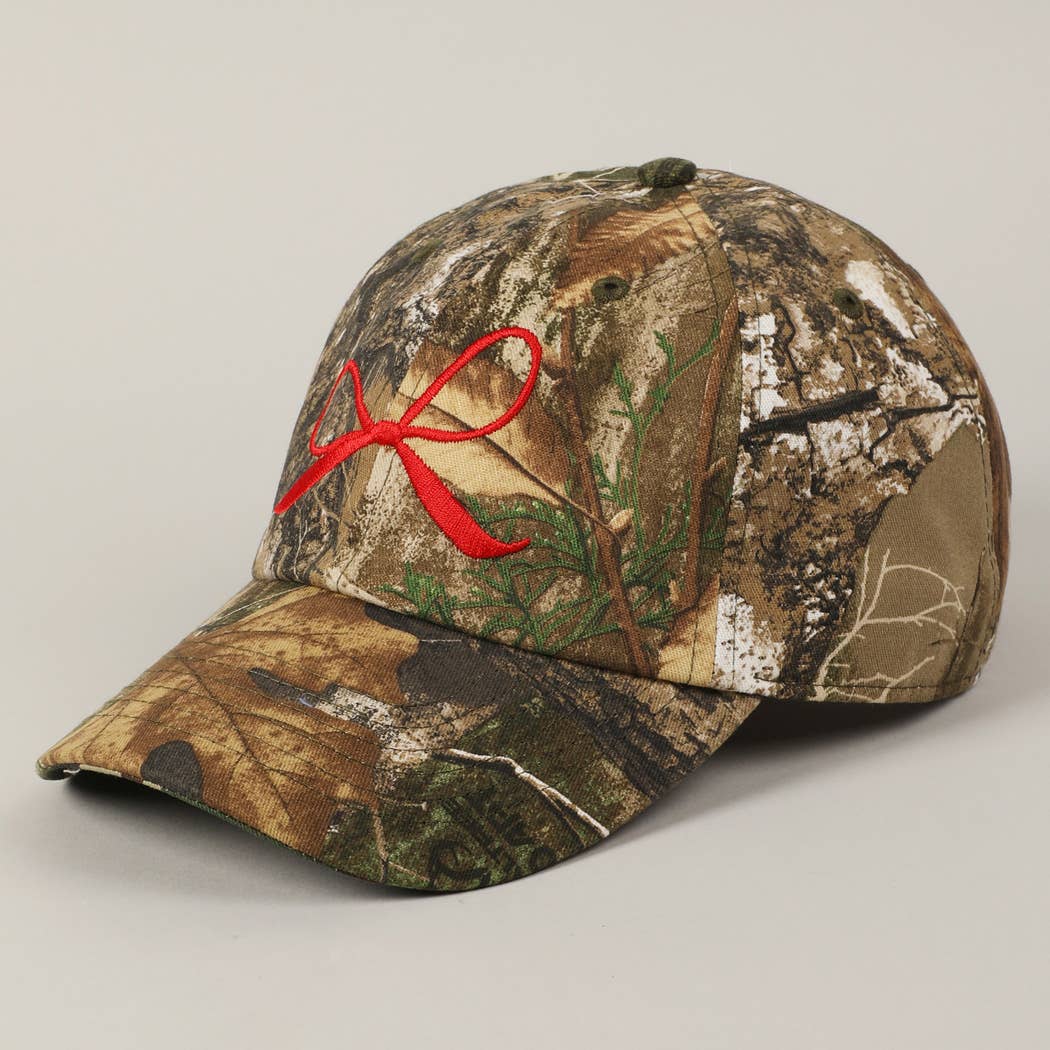Ribbon Bow Embroidery Camo Baseball Cap