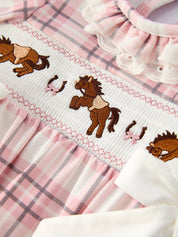 Western Horse Embroidered Smocked Romper