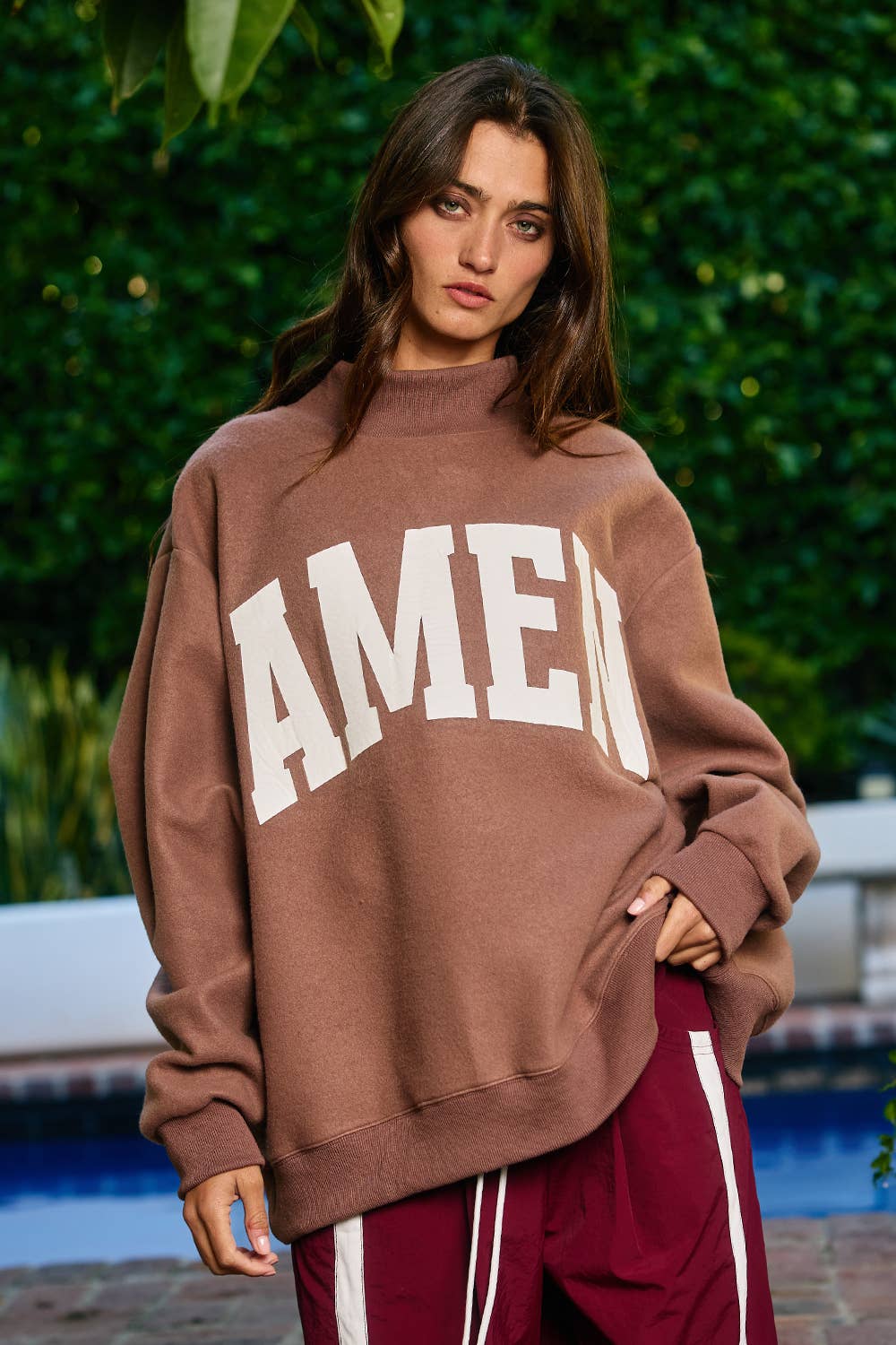 Brown 'WWJD & AMEN' Reversible Mock Neck