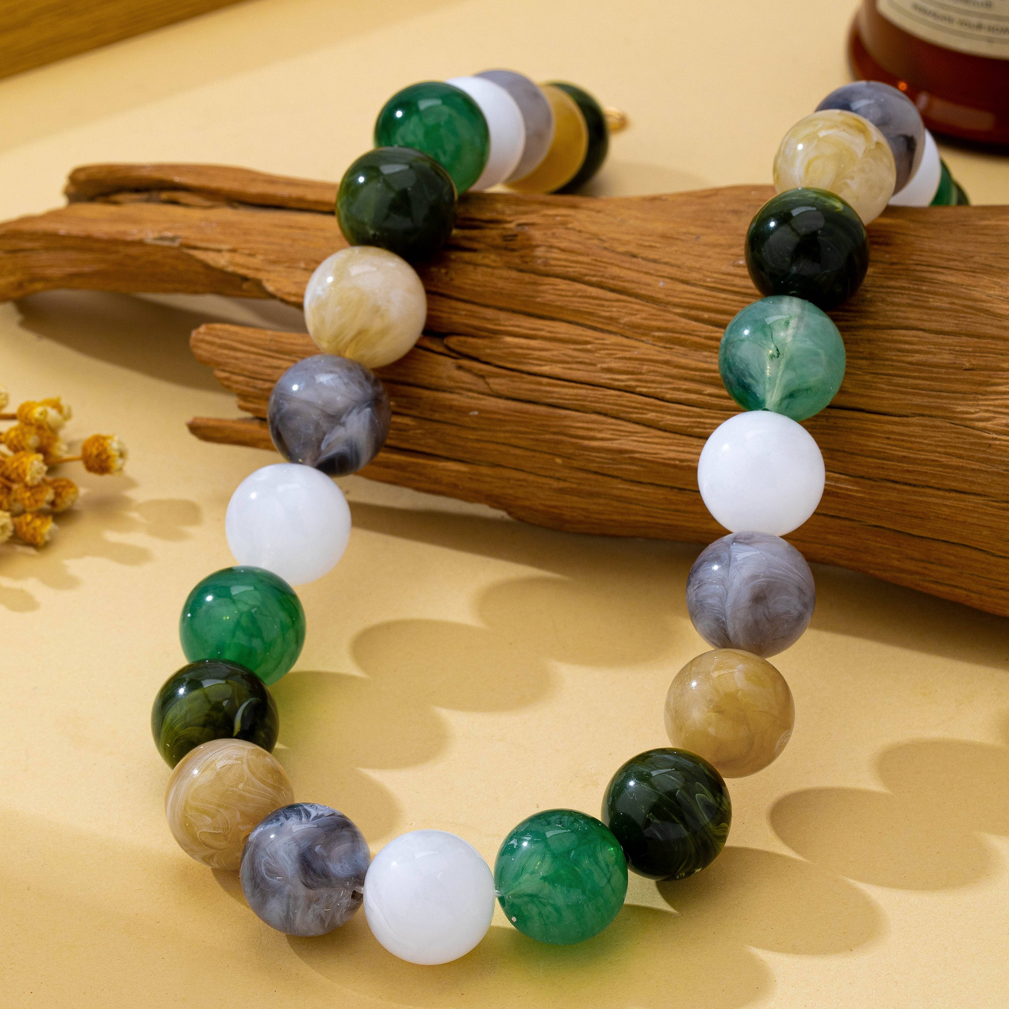 Green Marbled Chunky Bead Necklace
