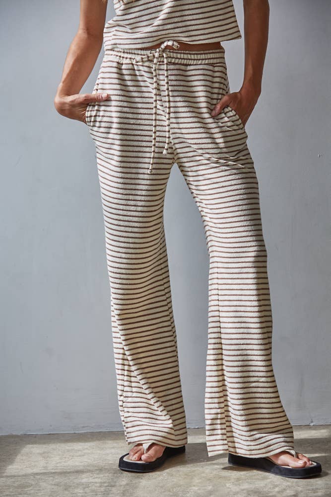 Cream & Burgendy Striped Flare Pants