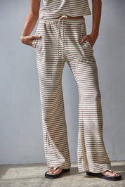 Cream & Burgendy Striped Flare Pants