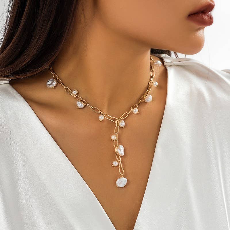 Boho Y Pearl Necklace