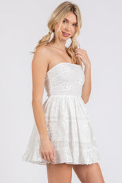 White Floral Strapless Mini Dress