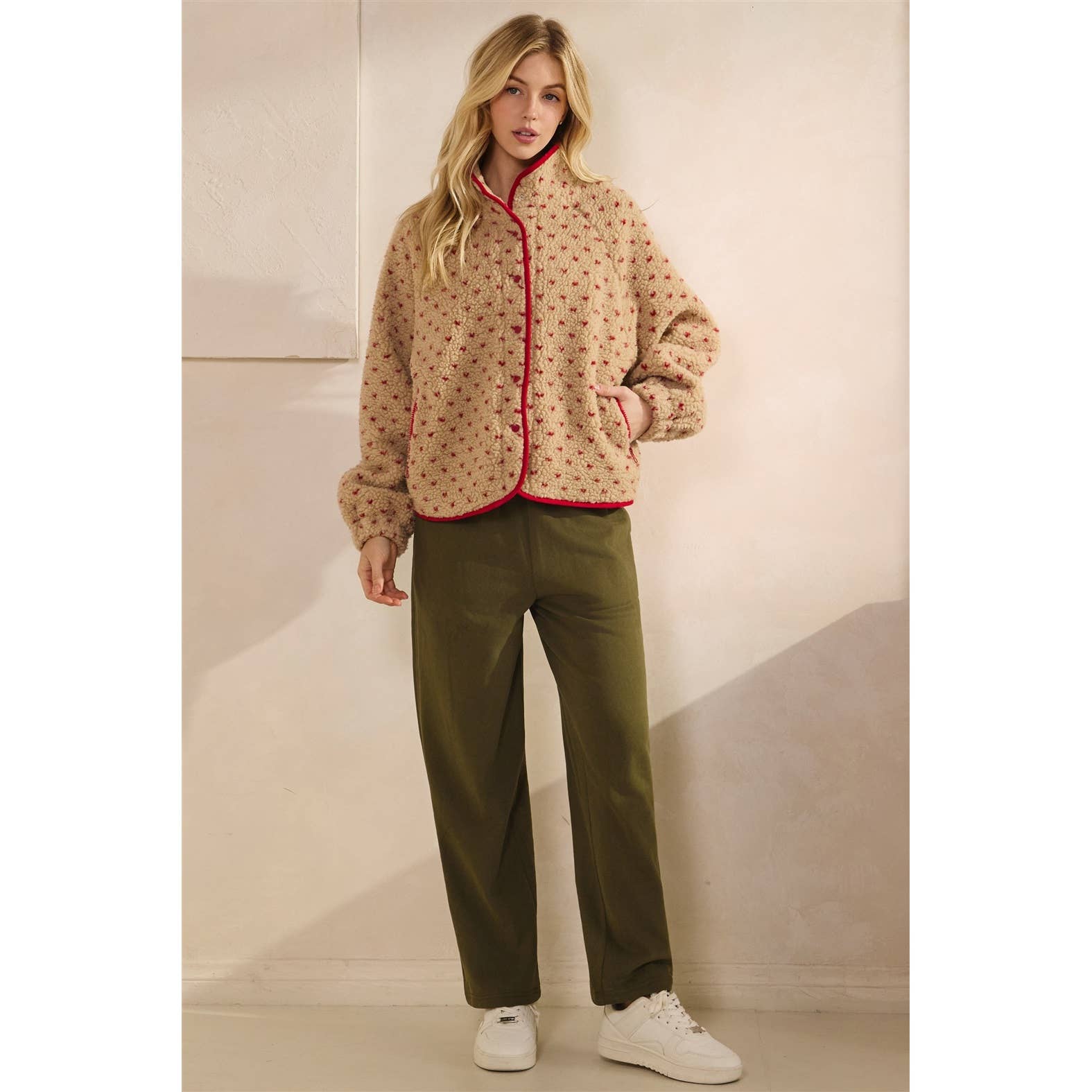 Printed Sherpa Button Up Jacket