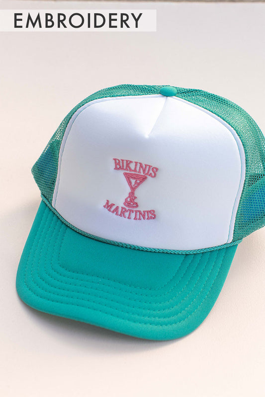 Bikinis Martinis Embroidery Trucker Hat