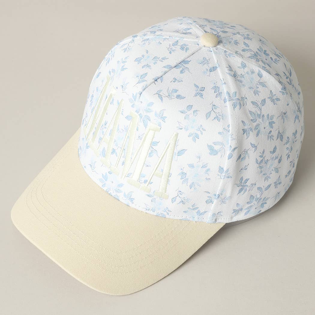 Mama Blue & White Embroidered Flower Hat