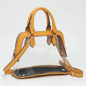 Faux Leather Trim Transparent Structured Top Handle Handbag / Crossbody Bag: Clear, Black