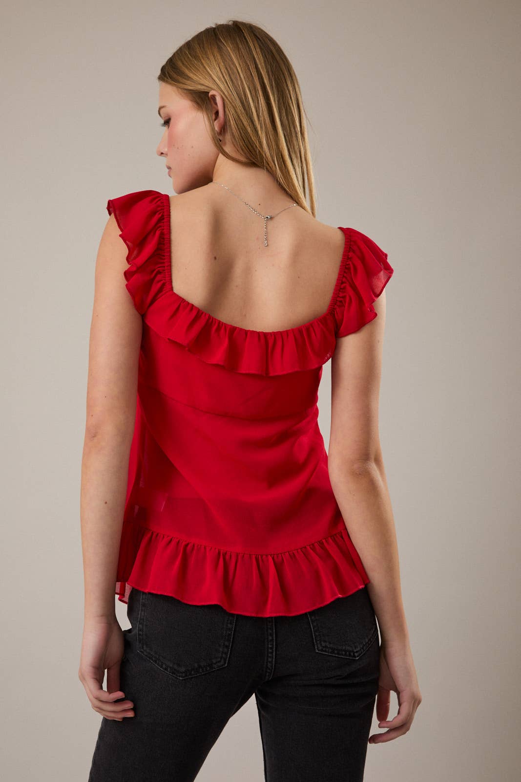 Red Ruffle Detail Top