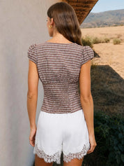 Brown Plaid Cinched Top