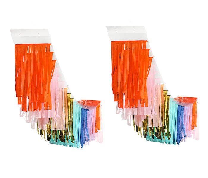 The Big Frill Multicolor Fringe Canopy Banners (set of 2) — lightweight and reusable