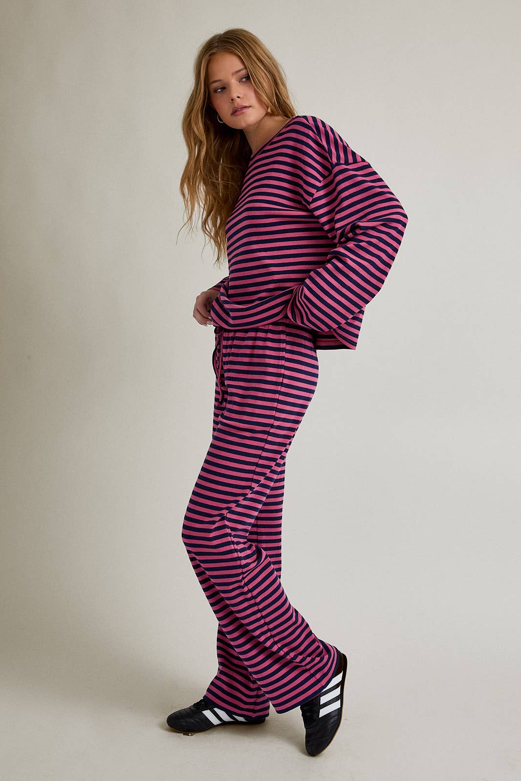 Pink & Navy Long Sleeve Stripe Top & Pants Set