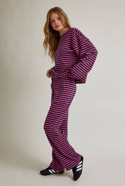 Pink & Navy Long Sleeve Stripe Top & Pants Set