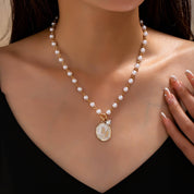 Gold Pearl Chain Floral Pendant Necklace