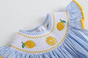 Light Blue Striped Lemons Smocked Ruffle Romper
