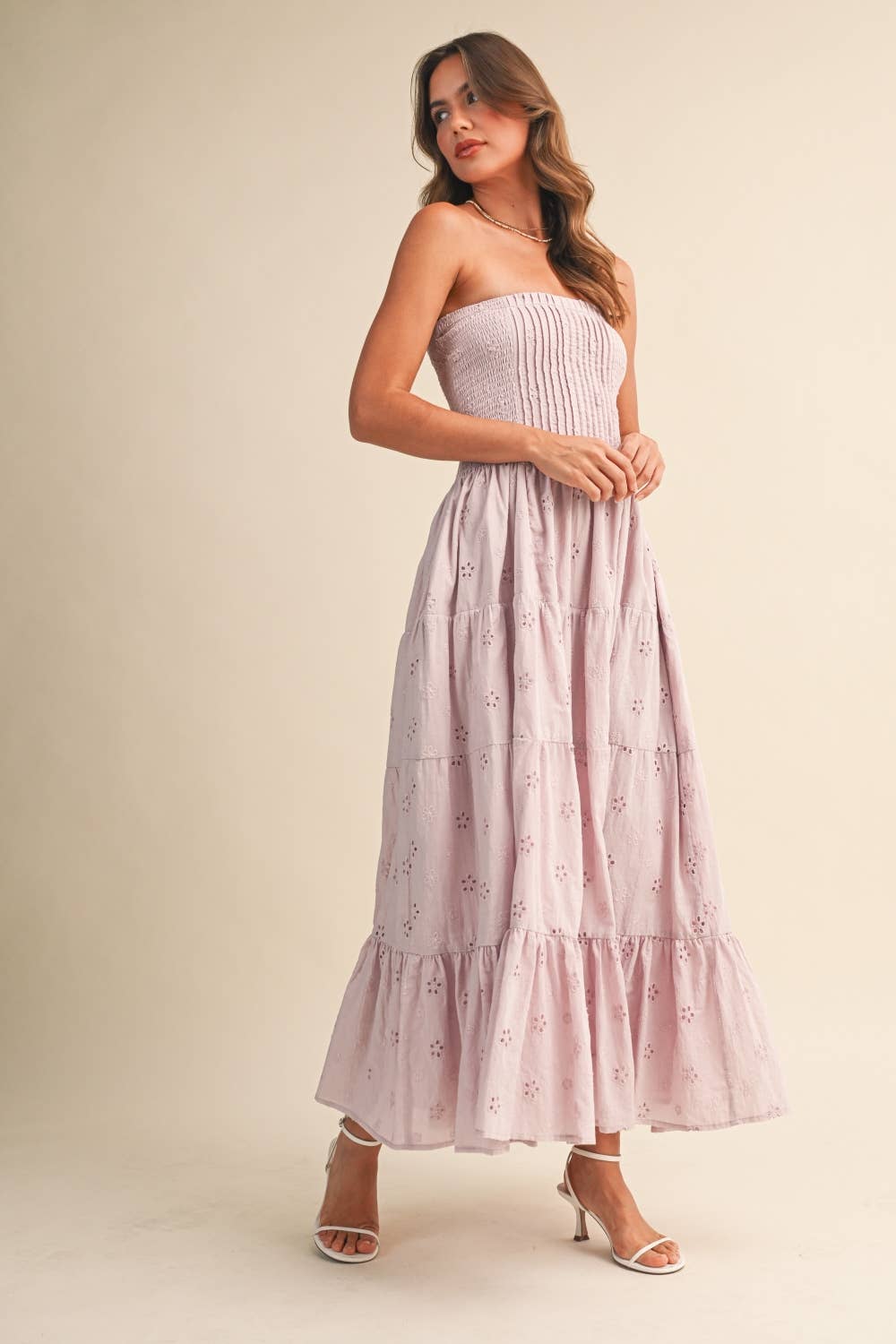 Pink Pleated Layered Midi Dress