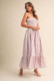 Pink Pleated Layered Midi Dress