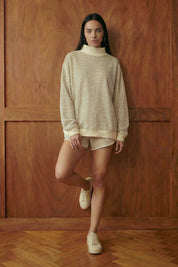 Cream Striped MockNeck Sweatshirt