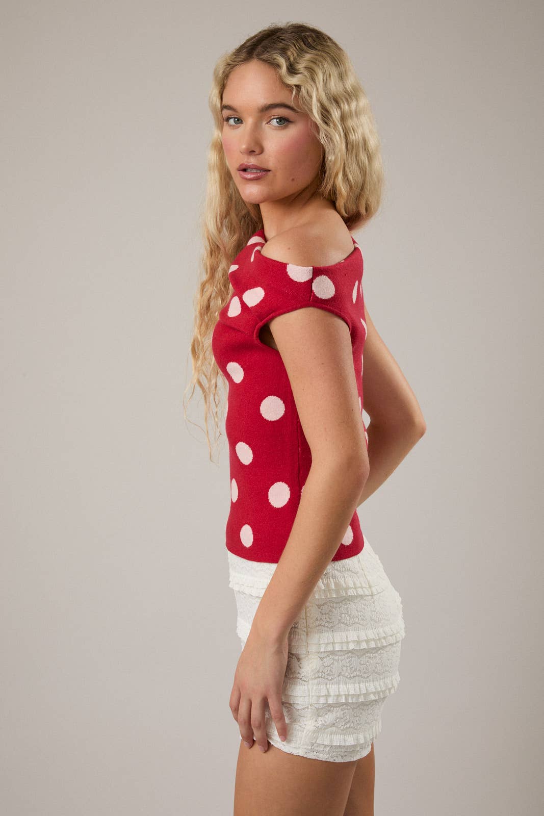 Red Polka Dot Asymmetrical Top