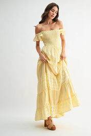 Yellow Eyelet Smocked Maxi Dress